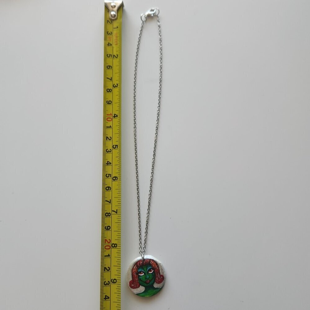 Unique colourful green witch pendant on a dainty silver chain - Picture 11 of 13